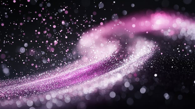 A mesmerizing arrangement of softly glowing purple dots creates a swirling spiral against a black backdrop, evoking a sense of cosmic wonder and minimalist art. photo