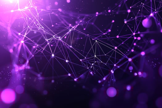 Tiny purple dots are scattered across a black canvas, interconnected by glowing lines, evoking a cosmic feel that invites reflection and imagination. photo