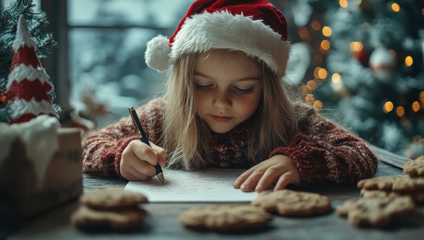 Little girl writing letter to Santa Claus. photo