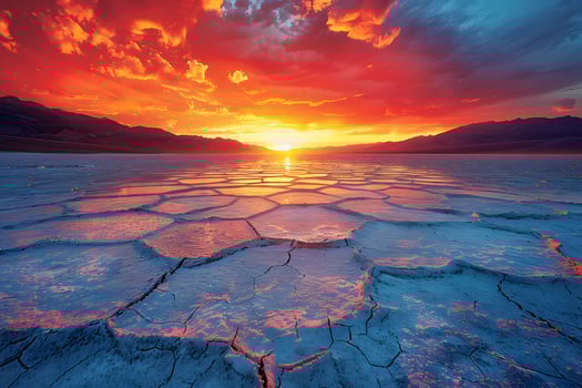 Striking Sunset Over Salt Flats in Vibrant Desert Landscape for Wall Art and Photography photo