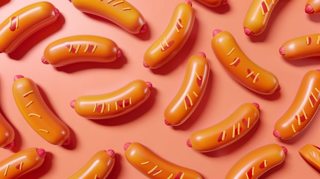 Sausage beef processed food for simple lunch seamless pattern on pink background photo