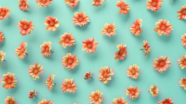 Orange flower botanical garden harvesting pattern on blue background photo