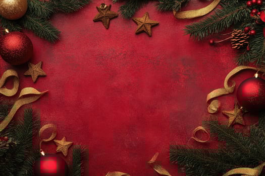 Red and Gold Christmas Decorations Frame with Copy Space photo