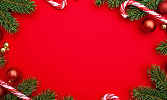Christmas decorations pine branches ornaments candy canes red photo