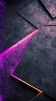 Cracked surface with glowing purple light in a dark environment at night photo