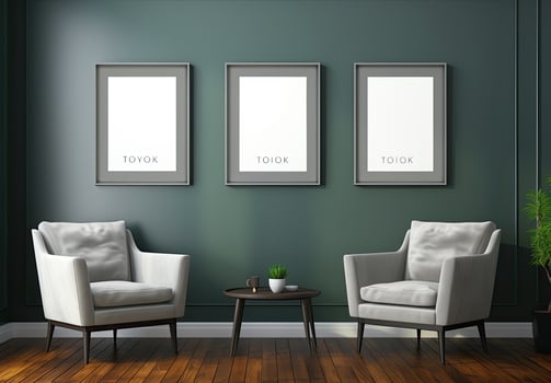 Three framed pictures on the wall in a room photo