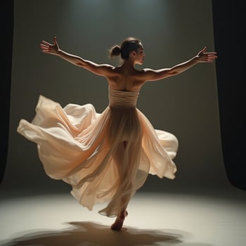 A woman in a dress is dancing in the spotlight photo
