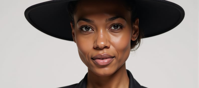 Closeup portrait of an African American woman wearing a hat photo