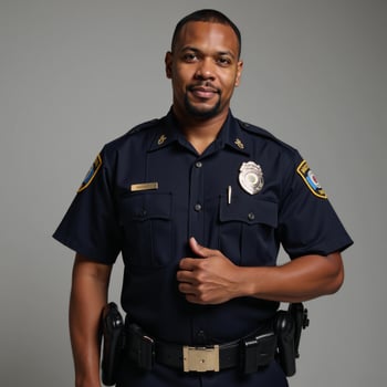 Portrait showcasing a proud and confident AfricanAmerican male police officer in his uniform photo