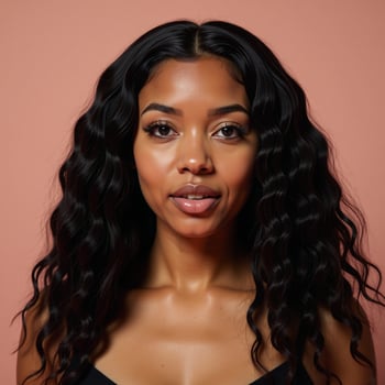 A digital portrait featuring an elegant beautifully rendered AfricanAmerican woman with long curly hair photo
