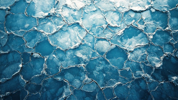 Cracked blue ice with clear water beneath at a frozen lake during winter photo