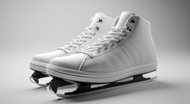 White Ice Skates With Black Blades On White Background photo