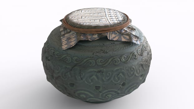 urn of ashes with white background photo