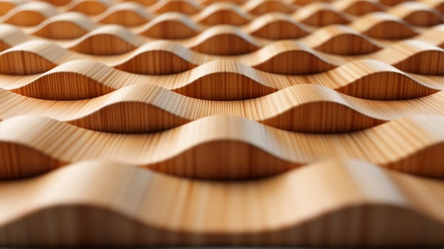 Wooden item wavy texture banner background copy space. Handmade wood detail pattern image backdrop empty. Handicraft art woodwork concept composition closeup view, copyspace photo