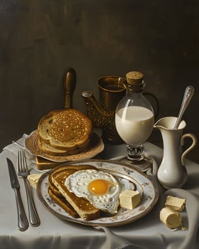 Classic Breakfast Setting with Eggs, Toast and Milk photo