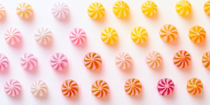 Multiple bite candies forming a gradient pattern based on size photo