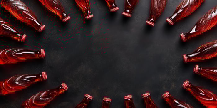 Cola bottle confections arranged in a swirl pattern on dark background photo
