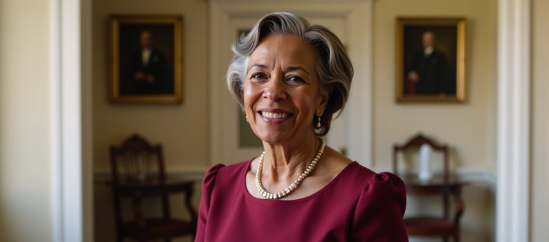 Portrait of an elder AfricanAmerican woman smiling in traditional setting Heritage Home photo