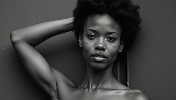 Stylized portrait of an AfricanAmerican woman on rust background showcasing natural hairstyle and beauty fashion theme in abstract minimalism photo