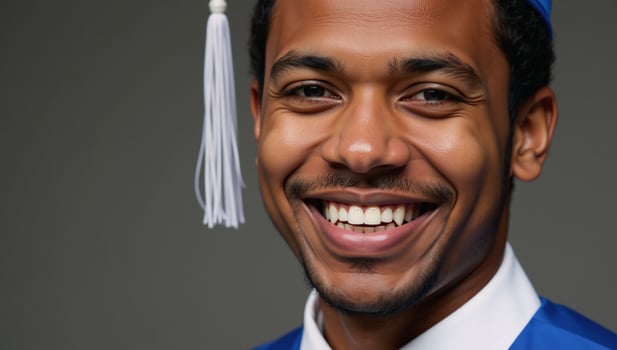 Portrait of a smiling black college grad in graduation regalia photo