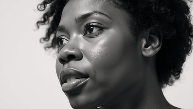 Contemplative portrait showcasing an elegant African American woman photo