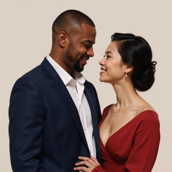 Digital painting showcases heartwarming image of an AfricanAmericanAsian couple displaying their deep love photo