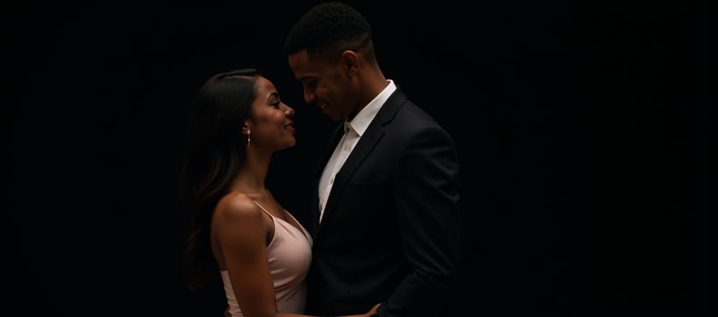 Against a backdrop of pure black an isolated AfricanAmerican couple dates photo