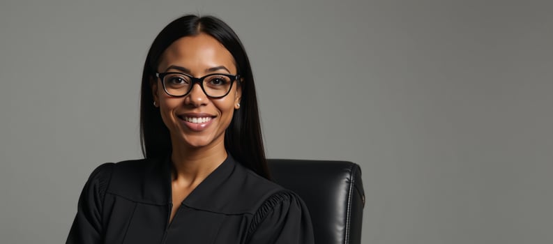 Portrayal of an assertive Black female Judge wearing a black robe photo