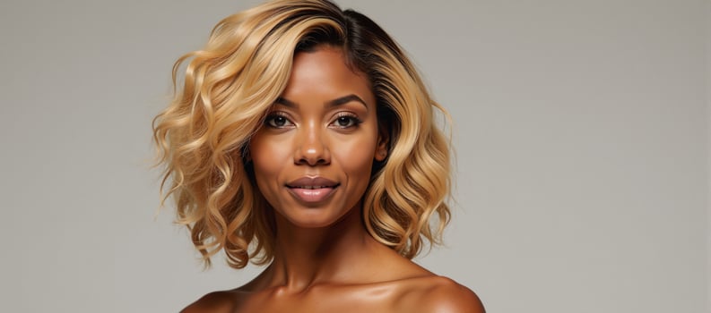 A portrait depicts an African Americanmixedrace woman with blonde or golden hair black blonde as a fictional character photo