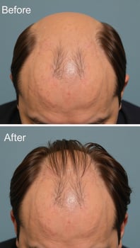 BeforeandAfter image showcasing clinical transformation from hair loss to restored hair using a restorative treatment photo