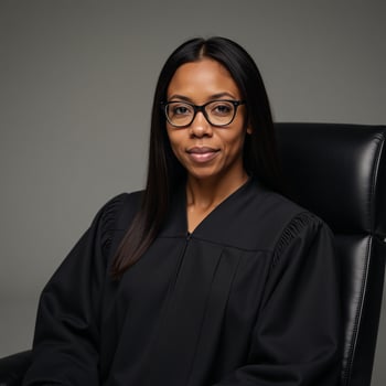 Portrayal of an assertive Black female Judge wearing a black robe photo
