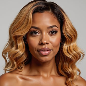 A portrait depicts an African Americanmixedrace woman with blonde or golden hair black blonde as a fictional character photo