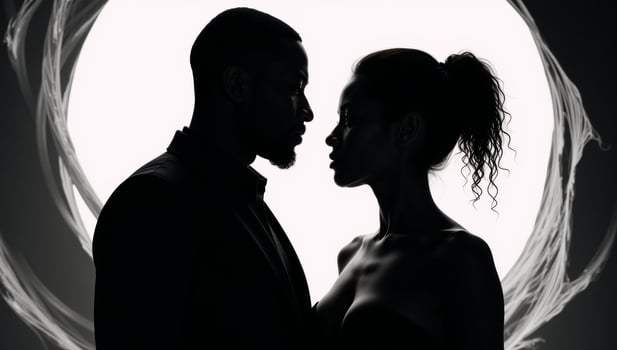 Dark fantasythemed rendering depicting an African American couple in black and white attire photo