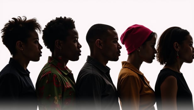 Black History Month silhouettes featuring profiles of diverse African and AfricanAmerican men and women photo