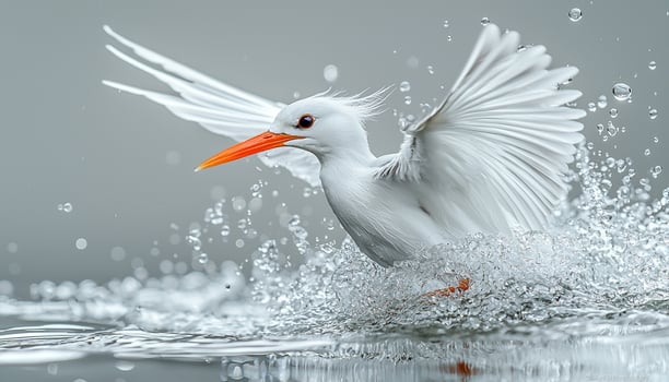 Seagull flying over water with spread wings reflection generated by AI photo