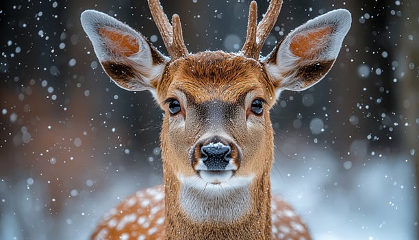 Snowing winter nature, deer in forest, cute snowflake generated by AI photo