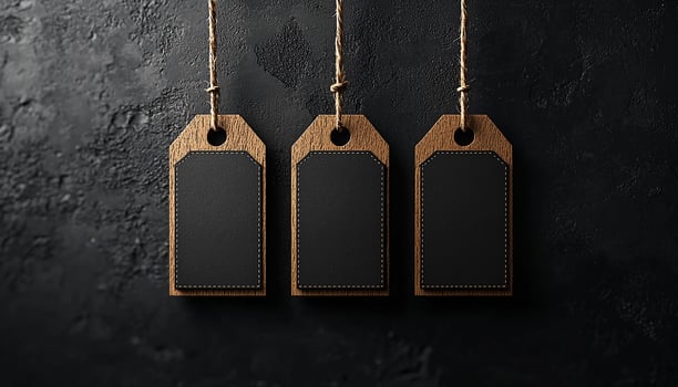 Price tag hanging on empty cardboard retail display generated by AI photo