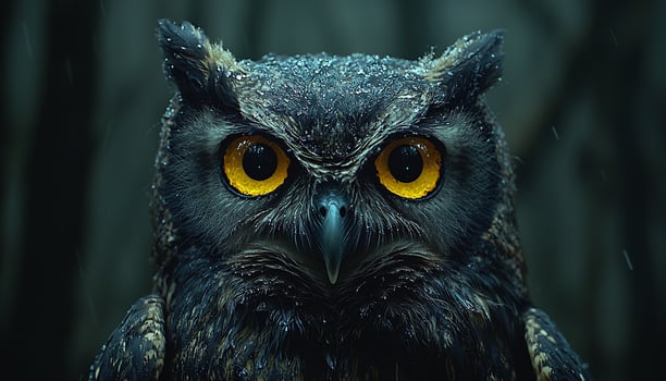 Great horned owl staring at camera in forest generated by AI photo