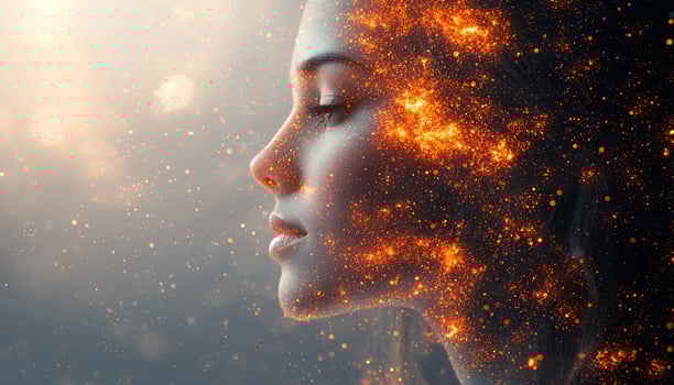 Glowing beauty in dark night, serene woman smiling generated by AI photo