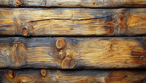 Old weathered plank wall in rustic forest backdrop generated by AI photo