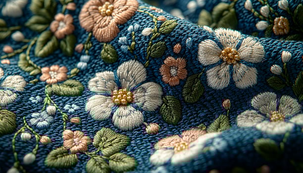 Floral pattern embroidery, silk, luxury, vibrant color generated by AI photo