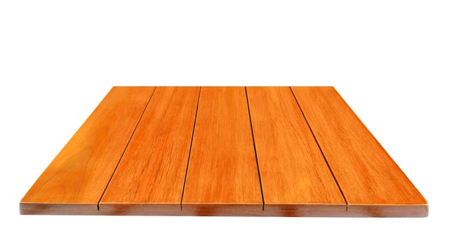 Wooden table front view, isolated on white background. photo