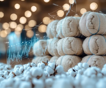 Conceptual image of cotton price, agricultural commodities, and global trading market report photo