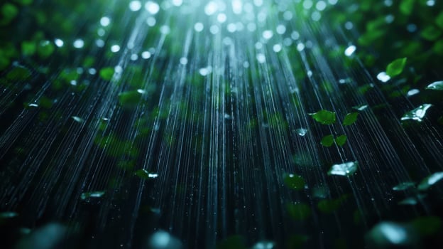 Raindrops falling on leaves in the dark photo