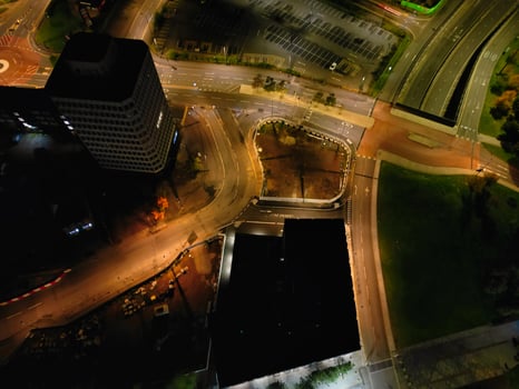 High Angle View of Illuminated Historical Central Coventry City Centre Downtown of England United Kingdom. Aerial footage Was Captured on After Midnight with Drone's Camera on October 23rd, 2024 photo