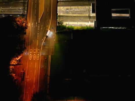 High Angle View of Illuminated Historical Central Coventry City Centre Downtown of England United Kingdom. Aerial footage Was Captured on After Midnight with Drone's Camera on October 23rd, 2024 photo