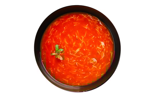 Tomato soup with vermicelli dish fresh gourmet food background on the table rustic food top view copy space photo