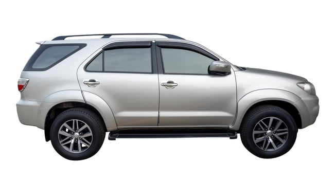 Side view of elegant silver SUV sports car isolated on white background with clipping path photo