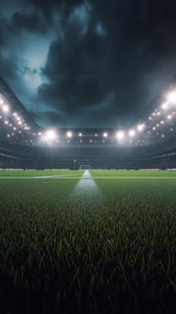 Expansive sports stadium illuminated at night with dramatic clouds overhead photo