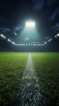 Bright stadium lights illuminate the empty soccer field during a nighttime event photo